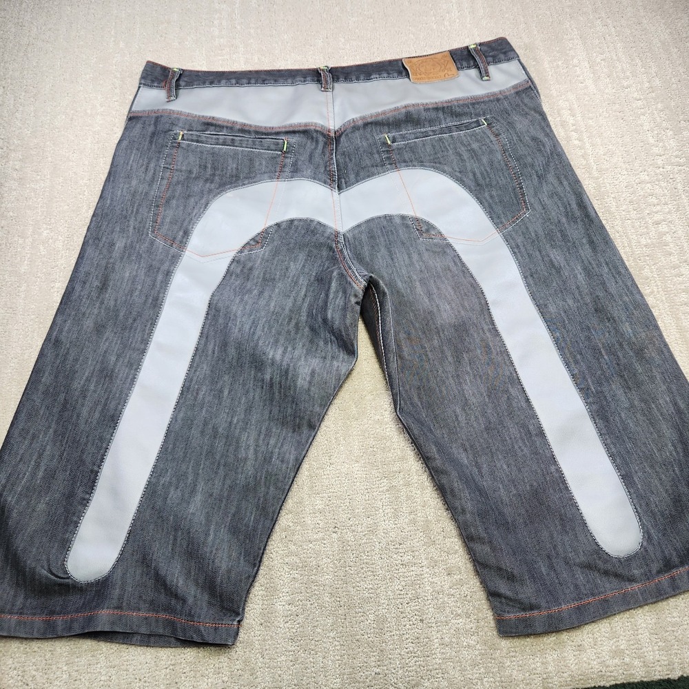 Evisu Denim Jean Shorts Men 44 *READ Big Logo Y2K Hype Long Baggy Wide Leg Gray